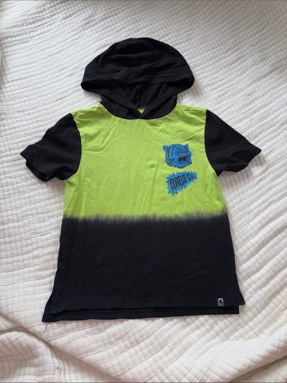 Kids' Hooded Colorblock Tee with Graphic - Lime & Black